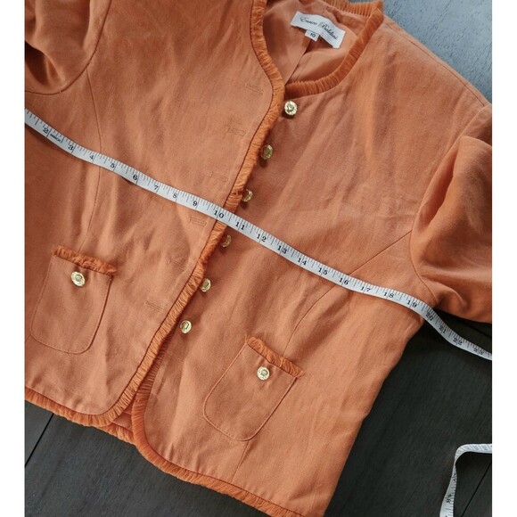 Enrico Baldini Linen Fringe Open Front Blazer Jacket Orange Size 10 Career - Picture 5 of 8